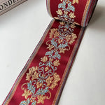 ruban brodé fleurs polyester largeur 9cm beige marron rouge vert élégant classique opaque