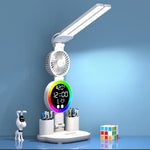 lampe rechargeable moderne horloge ventilateur blanc porte stylos