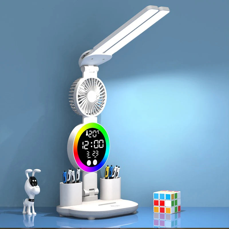 lampe rechargeable moderne horloge ventilateur blanc porte stylos