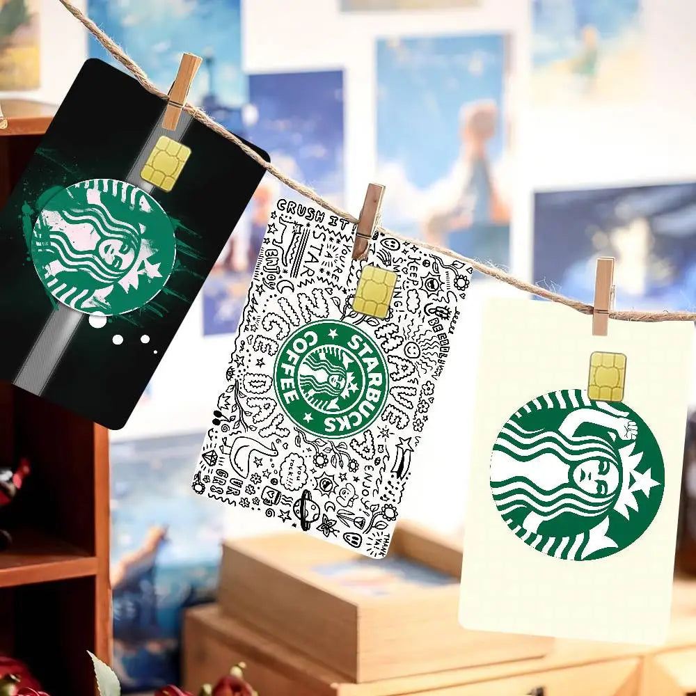 autocollant protection carte bancaire logo starbucks motif graphique moderne waterproof réutilisable