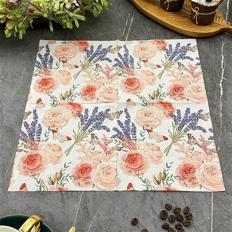 serviettes papier fleur rose vintage blanc floral romantique deux plis haute gamme restaurant ménage