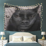 tapisserie moderne visage chat noir fond blanc personnalisée salon chambre entrée
