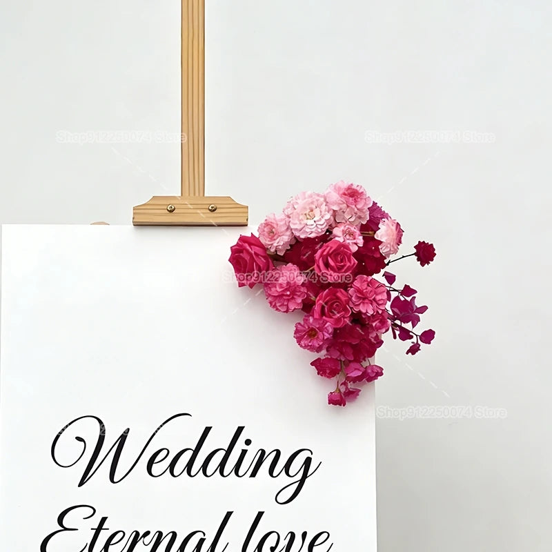 décoration mariage romantique roses artificielles colonnes florales bienvenue panel bienvenue