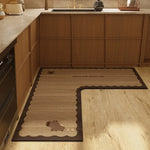 Tapis de sol de cuisine en bois avec motif décoratif et inscription "Happy and enjoy life".
