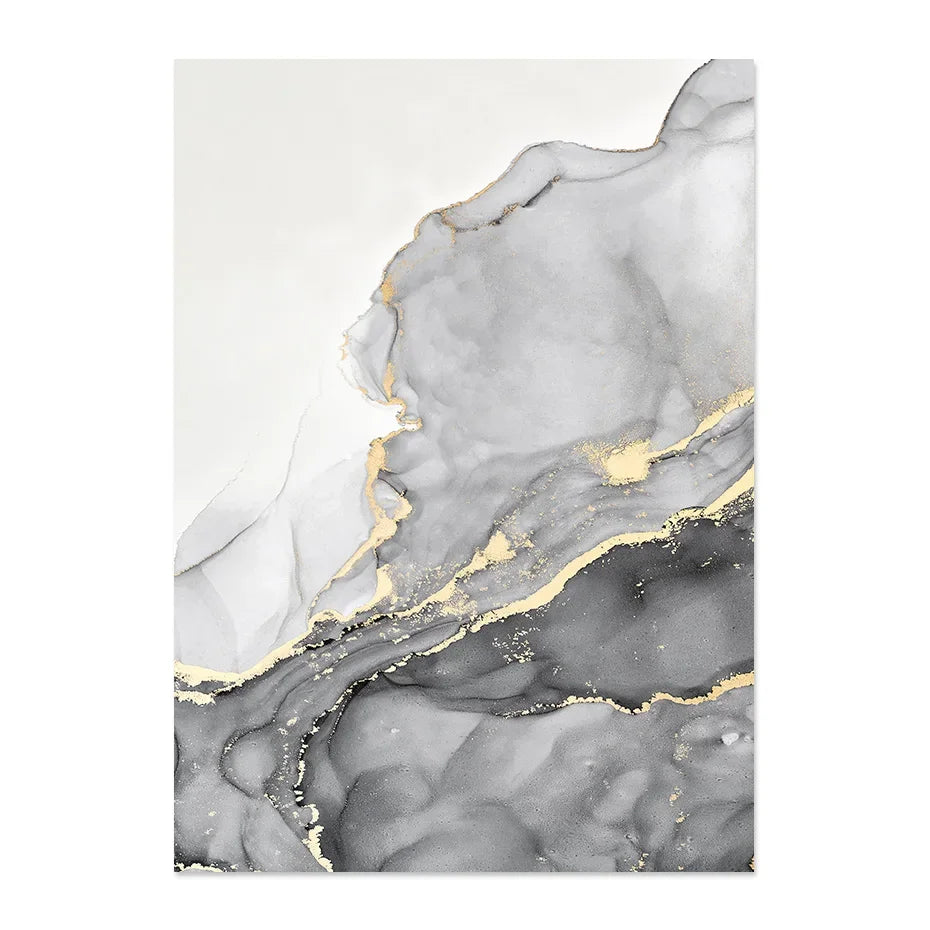 tableau contemporain minimaliste marbre effet liquide gris noir doré sans cadre impression toile chambre