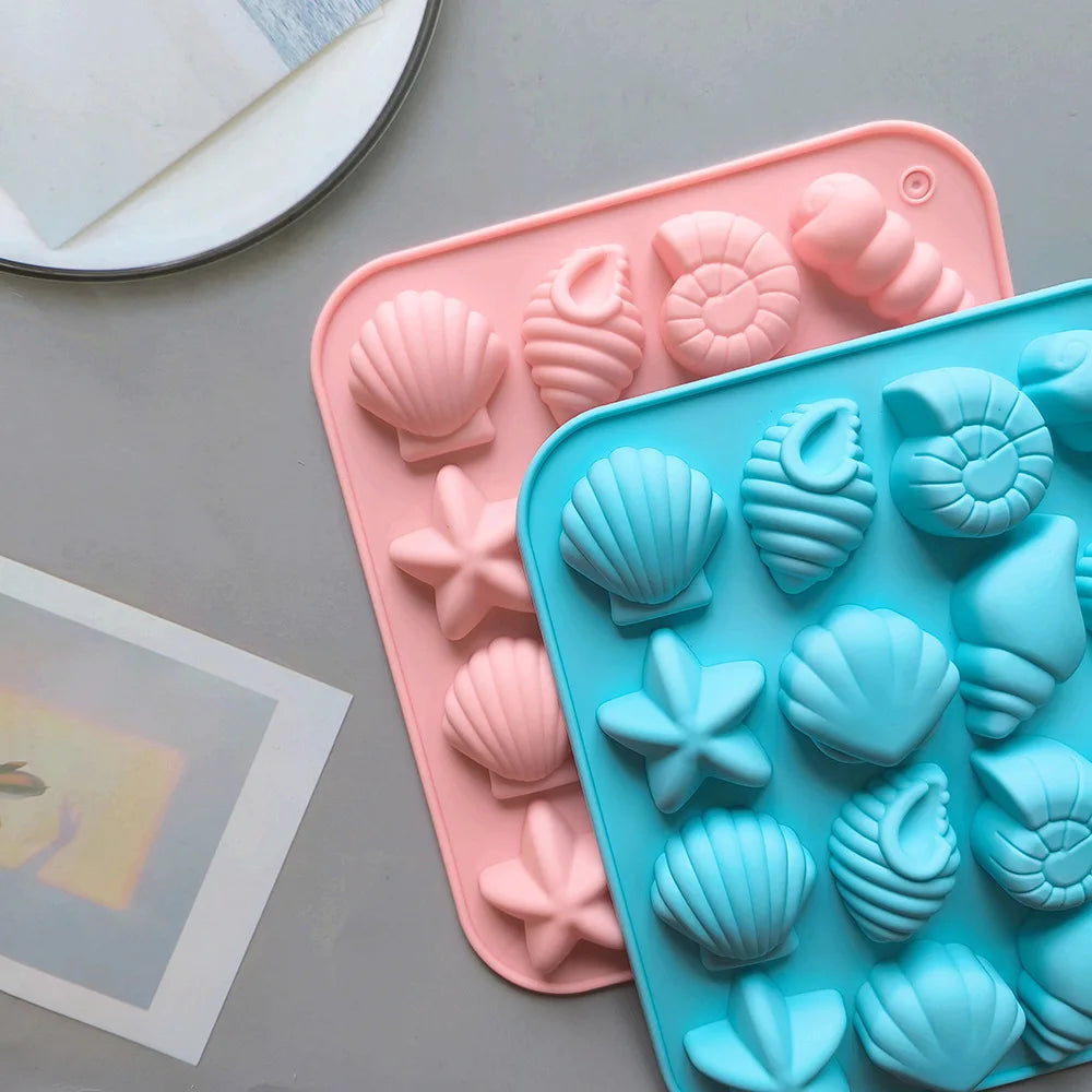 moule silicone coquillage étoile mer moderne bleu rose vert gâteau décoration pudding gelée
