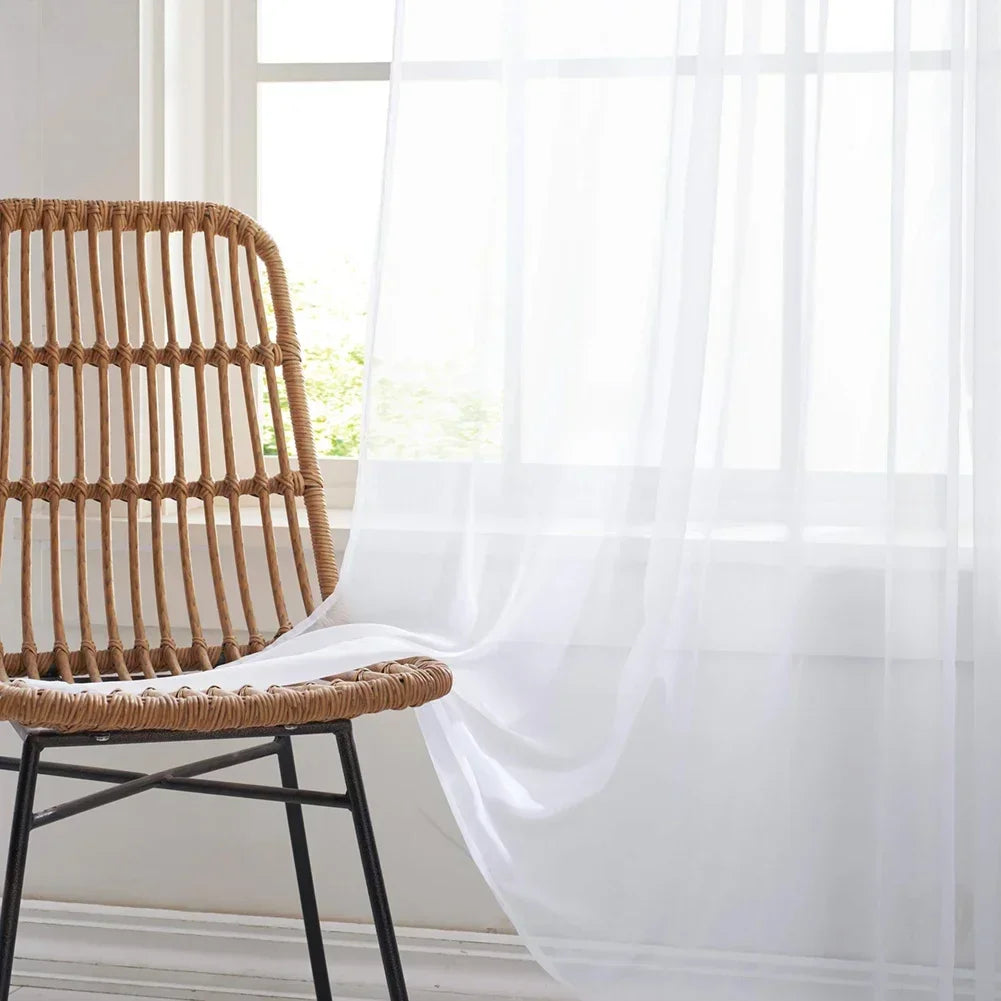 rideau tulle blanc uni moderne transparent fenêtre français blackout anneaux suspension