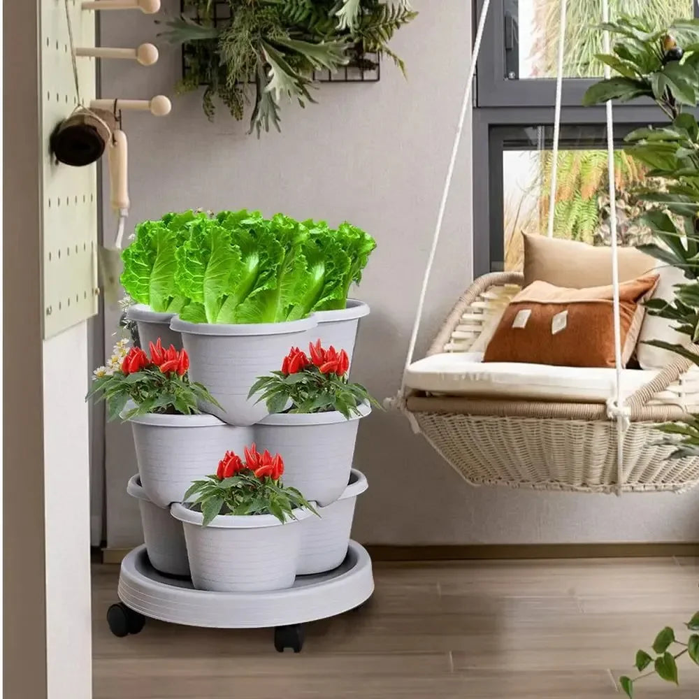 bac fleurs modulable vert foncé moderne bac fleurs plastique lisse empilable roulettes maison jardin