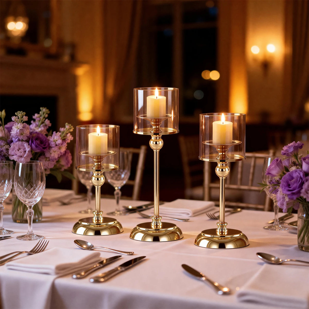 bougeoirs or transparents classiques supports bougies mariage fêtes tables