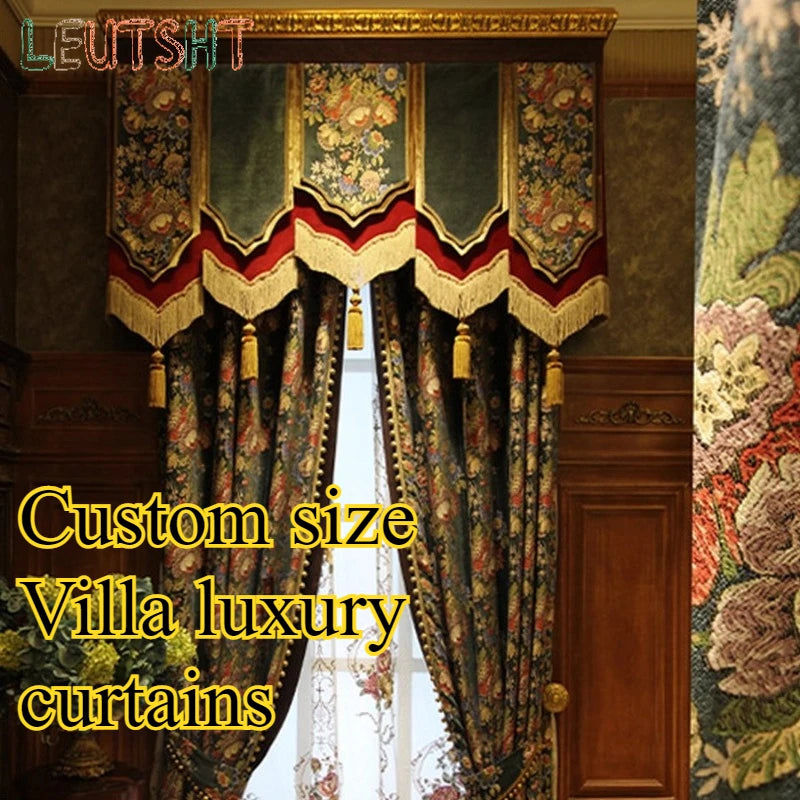 rideaux velours luxe motifs floraux dorés franges décoratifs salon chambre fenêtre maison