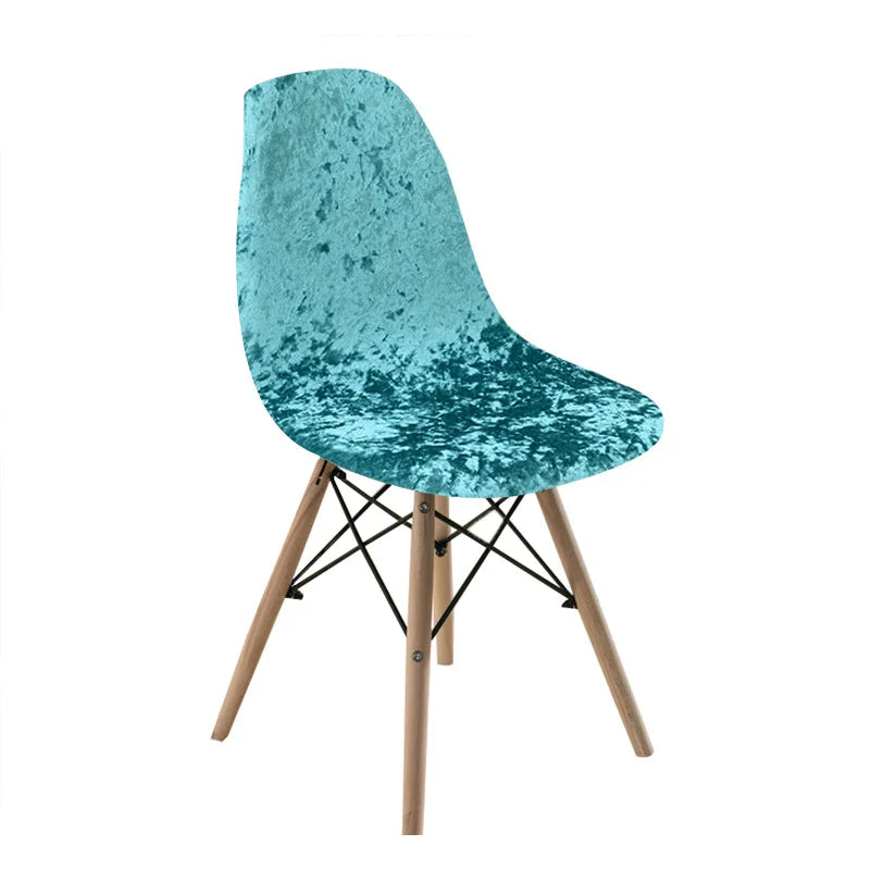 housse chaise velours brillante moderne bleu blanc protection polyester elasthanne