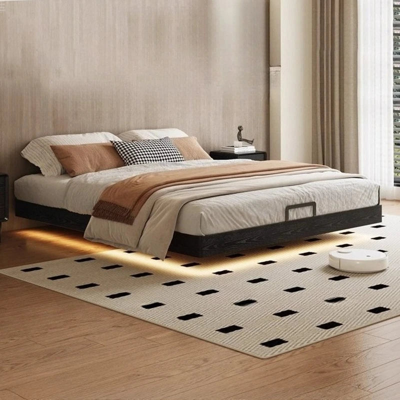 lit moderne bois noir tissu cuir véritable 180x200cm tête lit matelas
