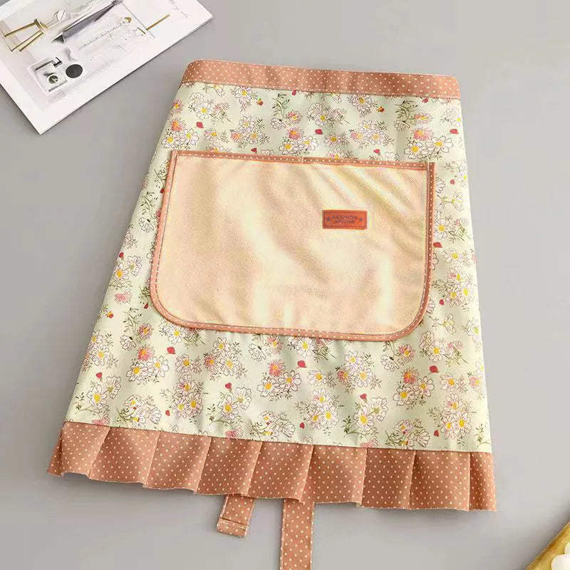 tablier coton fleurs rose vert clair poche élastique vintage romantique élégant travaux maison cuisine