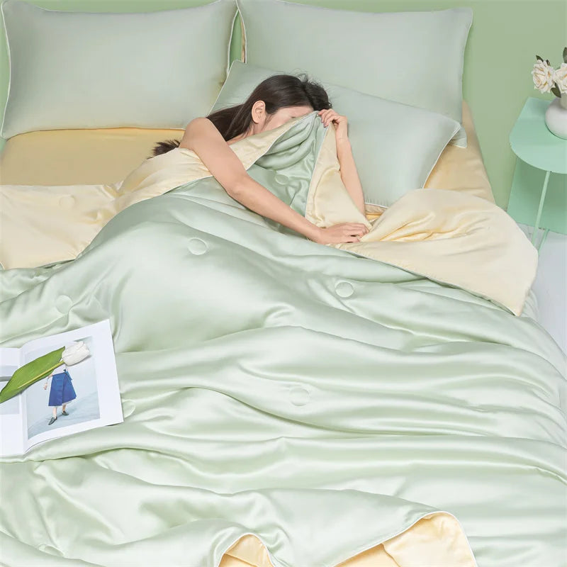 drap plat uni satiné vert clair moderne élégant tissu microfibre soie été polyester frais