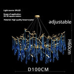 lustre contemporain élégant gouttes cristal bleu doré opalescent led salon chambre