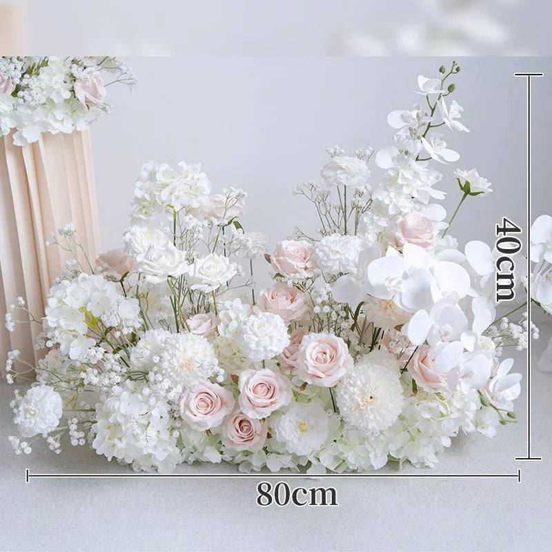 arrangement floral artificiel blanc romantique mariage roses orchidées gypsophile 80cm 40cm vase crème