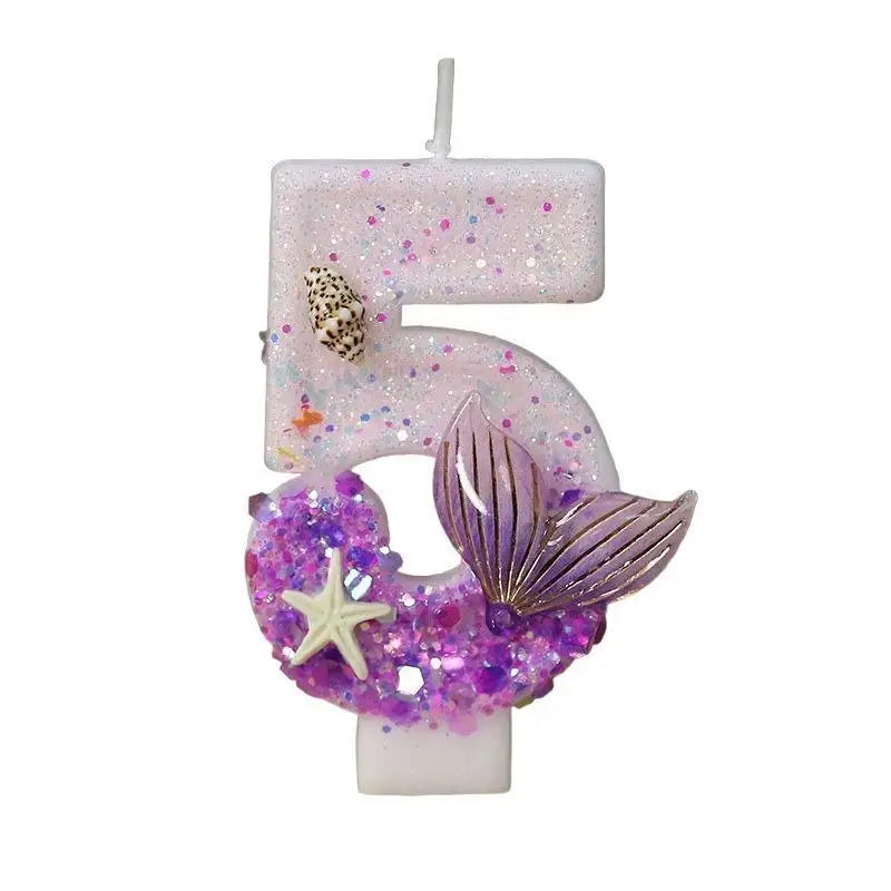 bougies anniversaire forme chiffre violet blanc doré étoile sirène mer décorative adhésive pailletée transparente