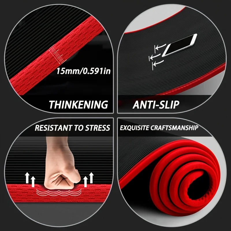 tapis fitness noir rouge rayures horizontales surface rugueuse moderne épais 15mm
