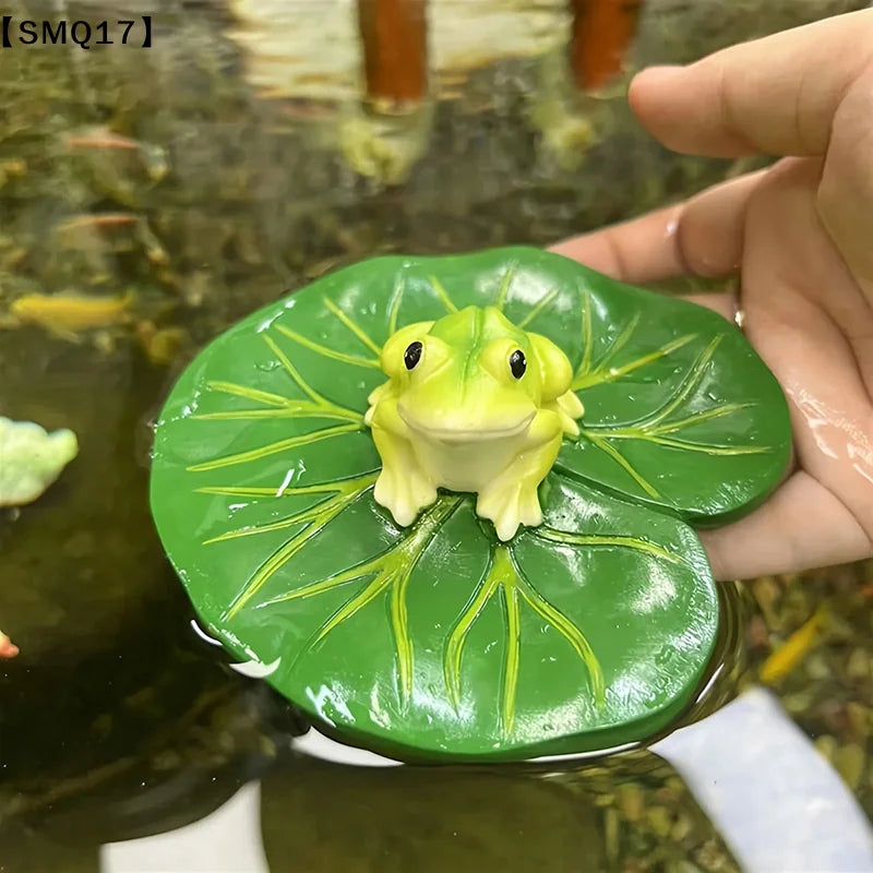 figurine grenouille nénuphar résine verte réaliste jardin intérieur decoration naturelle frais
