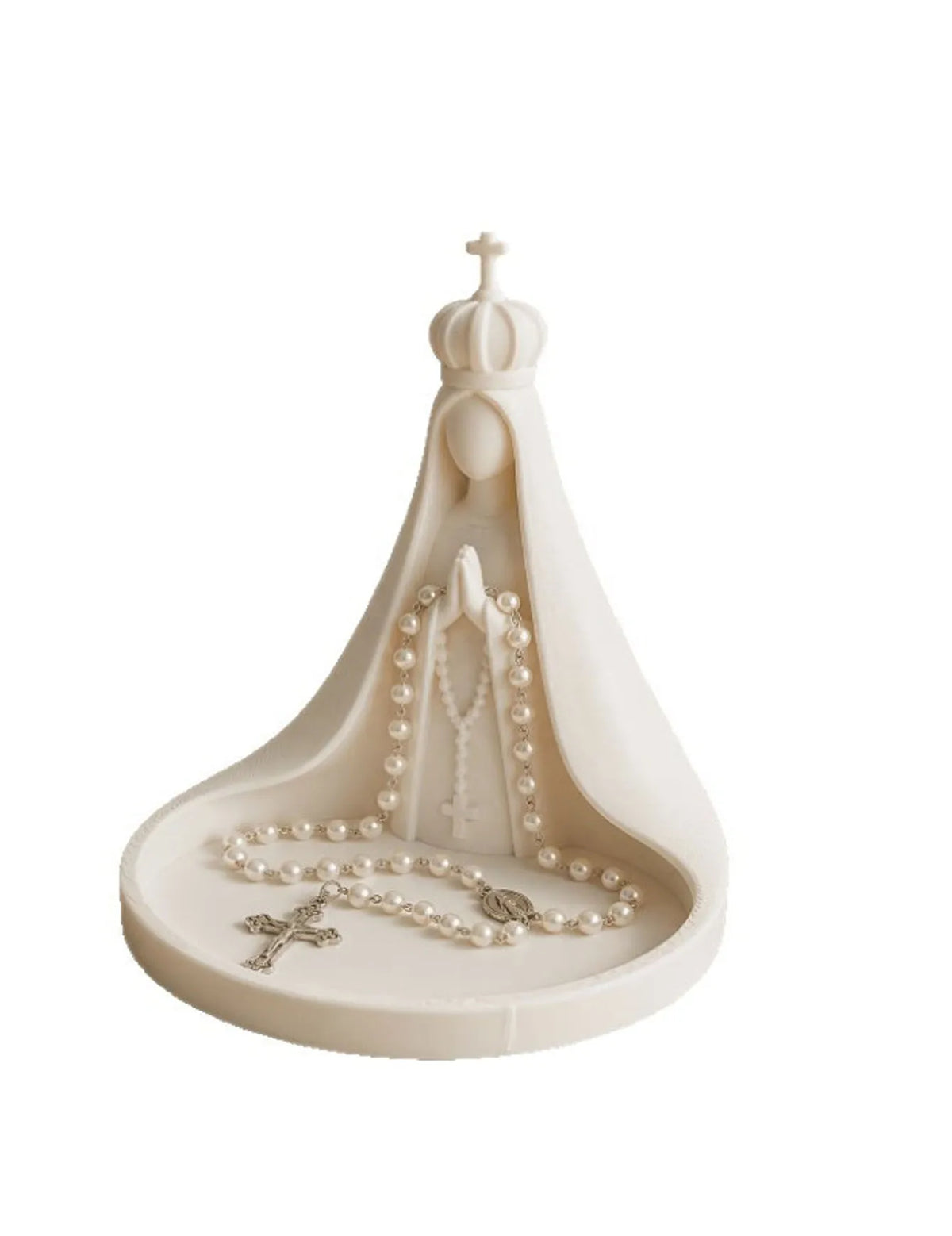 statue religieuse blanche couronne croix chapelet sculpture détaillée classique ornement intérieur decoration