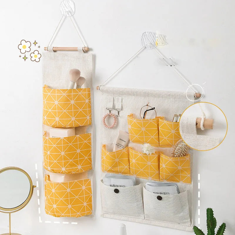 sac rangement mural multiple poches clips magnétiques beige jaune organisation moderne poches utilitaires porte