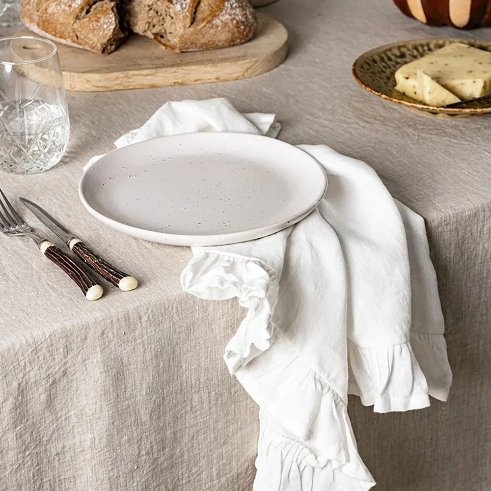 serviettes coton blanc orange bleu vert rose gris marron ruches classiques main pièces