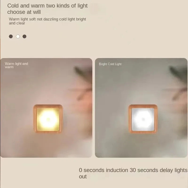 Veilleuse LED en lumière blanche éclairant un couloir