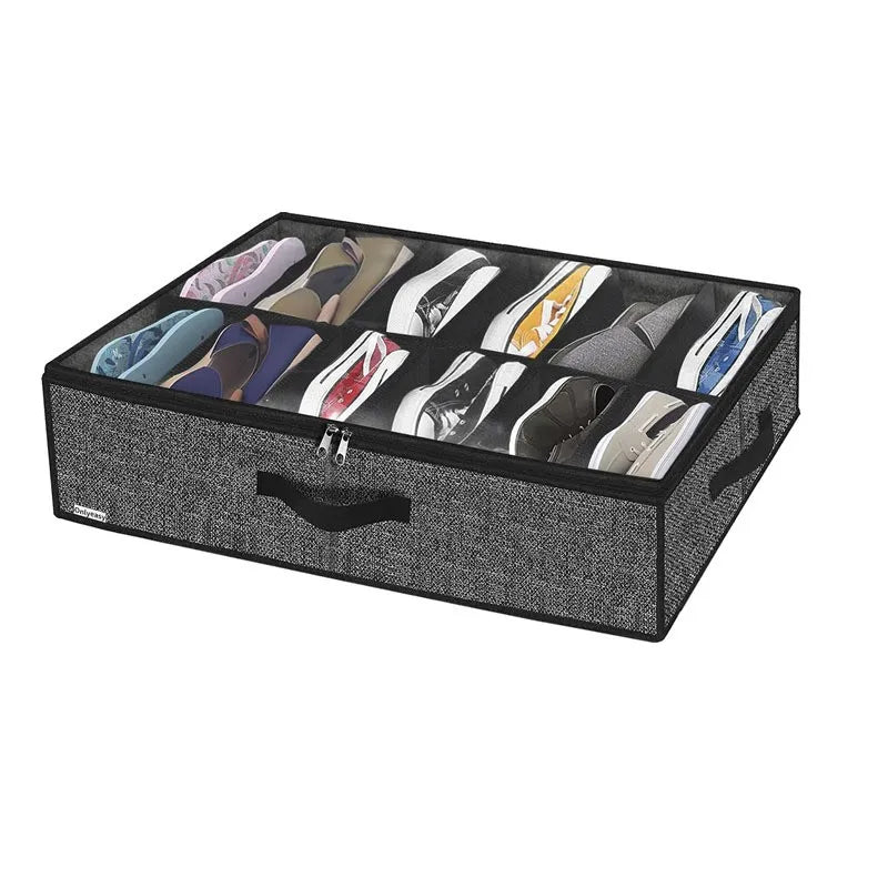 boîte chaussures pliable gris moderne poignées 12 16 paires tissu noir
