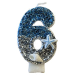 décoration gâteau sirène océan bougie chiffre paillettes étoiles mer coquillage thème marin blanc bleu