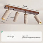 plafonnier moderne quatre lampes bois naturel finition minimaliste quatre ampoules E27