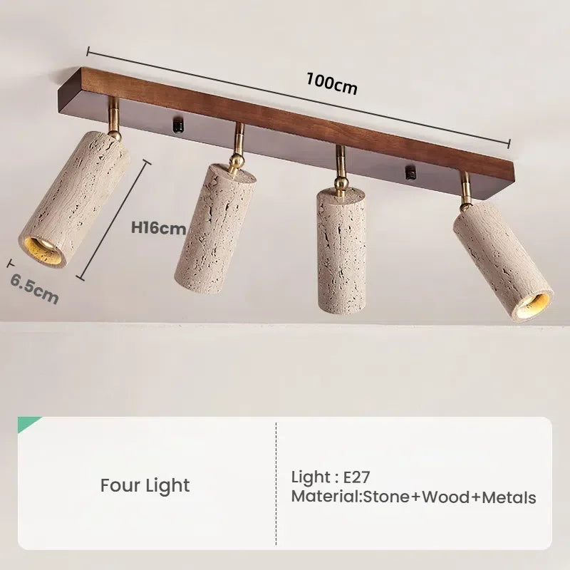 plafonnier moderne quatre lampes bois naturel finition minimaliste quatre ampoules E27