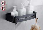 étagère angle moderne noire blanche or adhésive réutilisable salle bain douche trois niveaux fixations