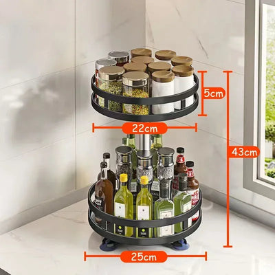 étagère rotative acier inoxydable noire moderne multifonctionnelle 360 degrés bocaux épices contenants cuisine