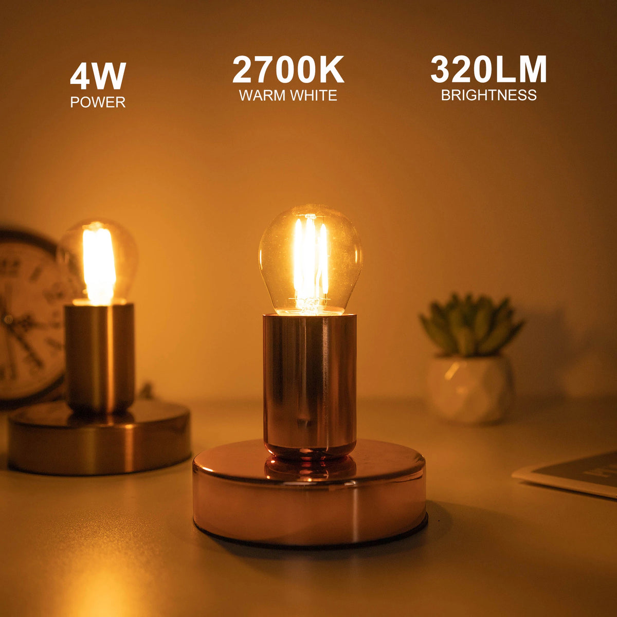 ampoule led filament transparente dorée vintage base e27 2700k 250 lumens 4w salon