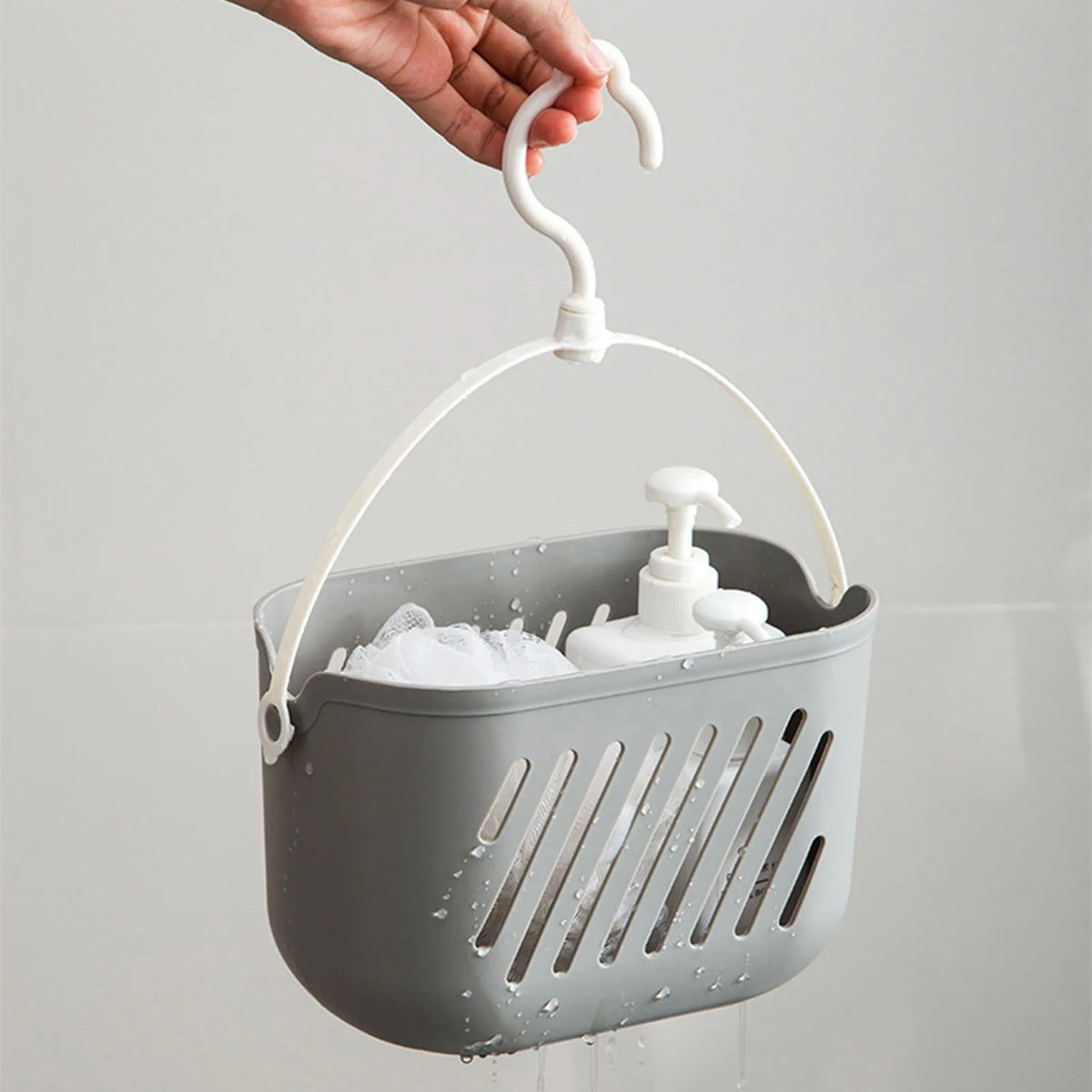 panier suspendu blanc perforations horizontales moderne crochet rangement salle bain cuisine chambre
