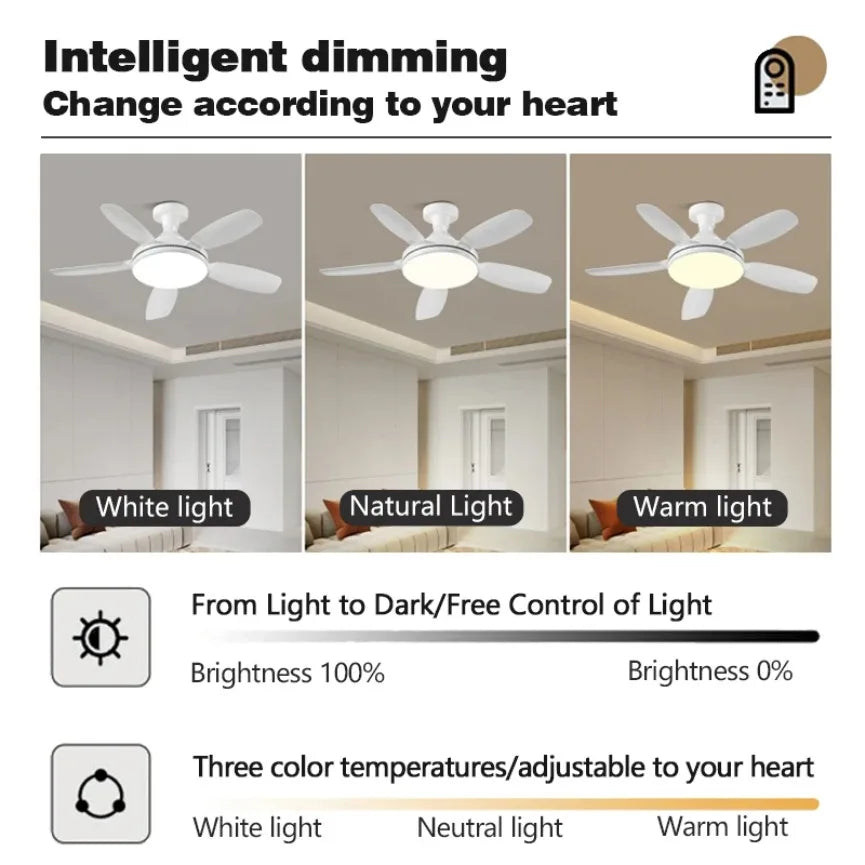 ventilateur moderne blanc lumière led télécommande fixations silencieux variateur intensité