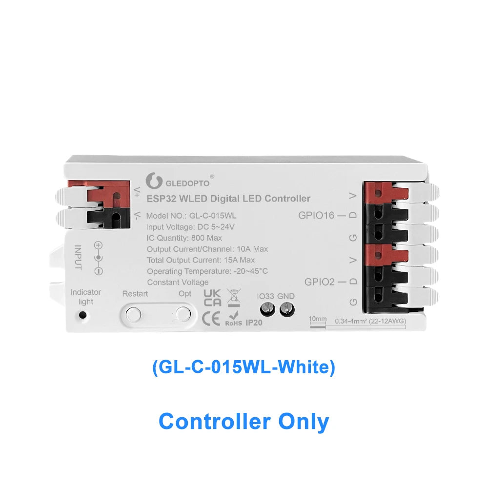 contrôleur led esp32 wled wifi rgbic digital bande lumineuse sensor interrupteur gestes blanc moderne
