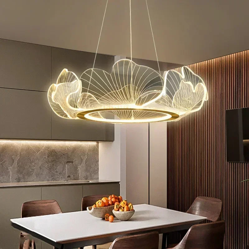 suspension lumineuse moderne floral contemporain blanc doré filigrane semi encastré led
