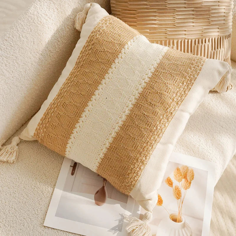 coussins patchwork marron beige motifs géométriques imprimé léopard contemporain polyester coton respectueux environnement non