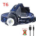 lampe frontale led noir bleu rayures diagonales modes ip64 waterproof adjustable