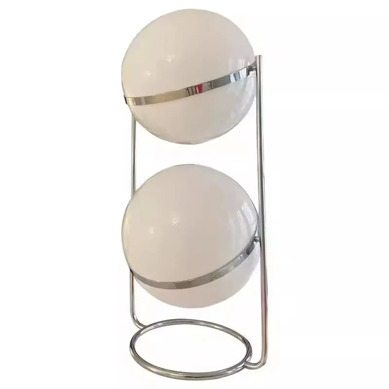 lampe sol moderne blanc chrome sphères translucides pied circulaire base circulaire