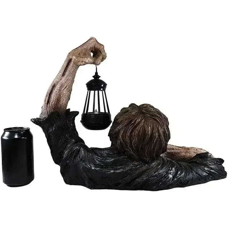 décoration zombie halloween résine gris lanterne transparente vêtements usés horreurextérieur