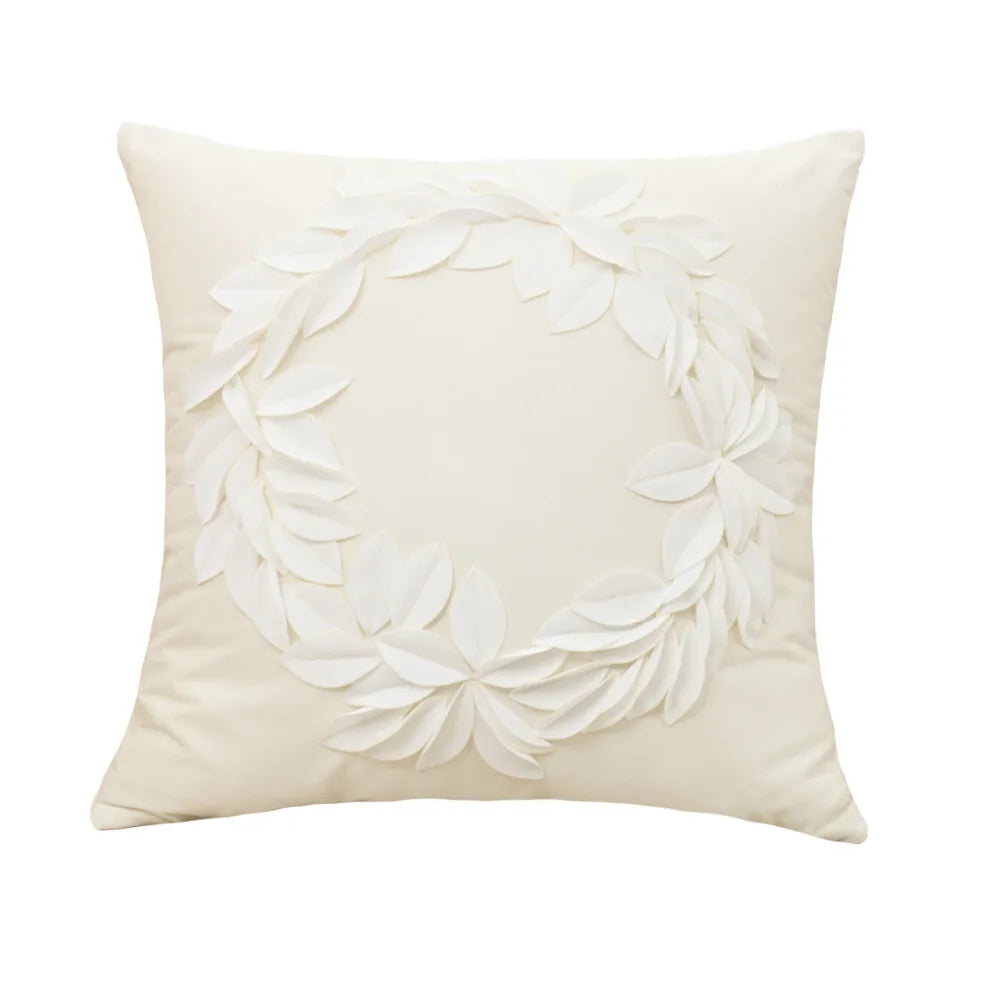 housse coussin velours rouge vert motif feuille noël matelassée décorative maison canapé nordic poly