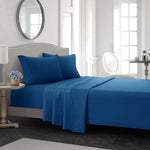 ensemble draps bleu marine profond tissage serré doux moderne minimaliste pièces drap housse plat