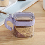 boîtes épices transparentes verre moderne rose verte bleu poignées couteau service herbes condiments cuisine