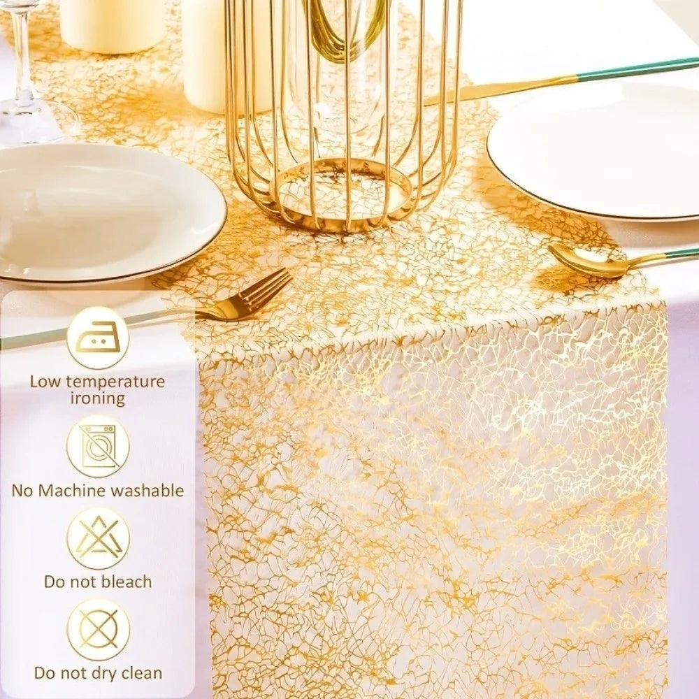 nappe runner festive or argent rose motif ajouré semi transparent mariage table décoration anniversaire