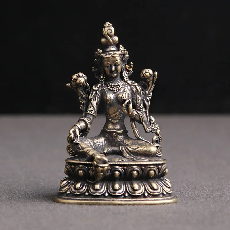 statue bouddhiste bronze doré décoration complexe base florale traditionnelle religieuse maison
