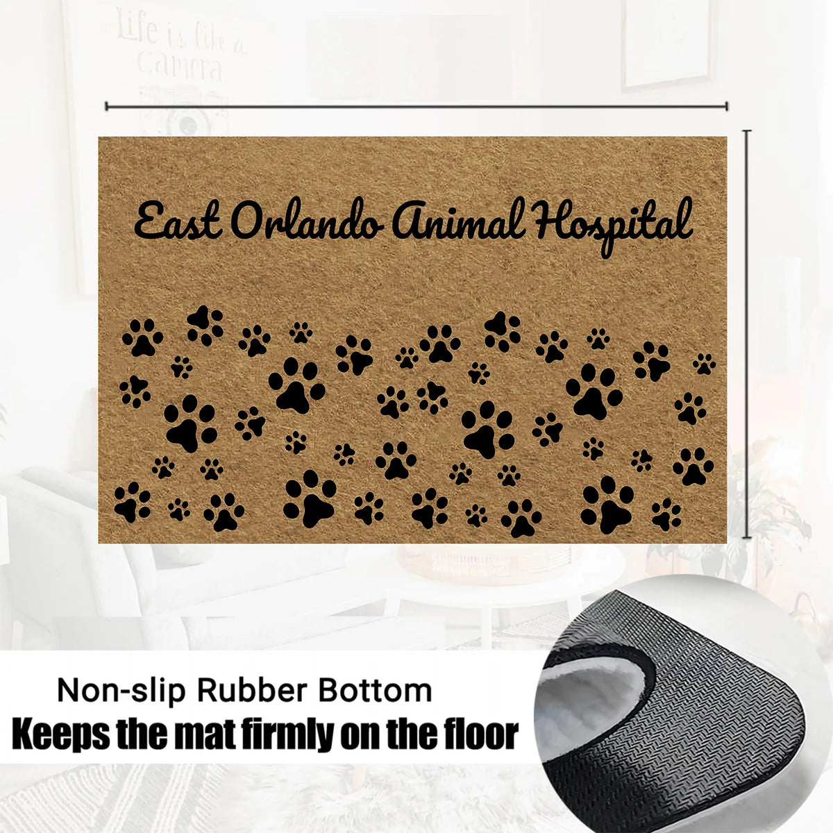 tapis d'entrée imprimé empreintes pattes noires fond marron résistant antidérapant classique