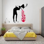 sticker mural moderne silhouette personne téléphone coeurs rouges noir autocollant vinyle waterproof removable