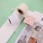 ruban decoratif fleurs blanches violet bleu clair rose vert clair adhésif polyester elasthanne 6cm